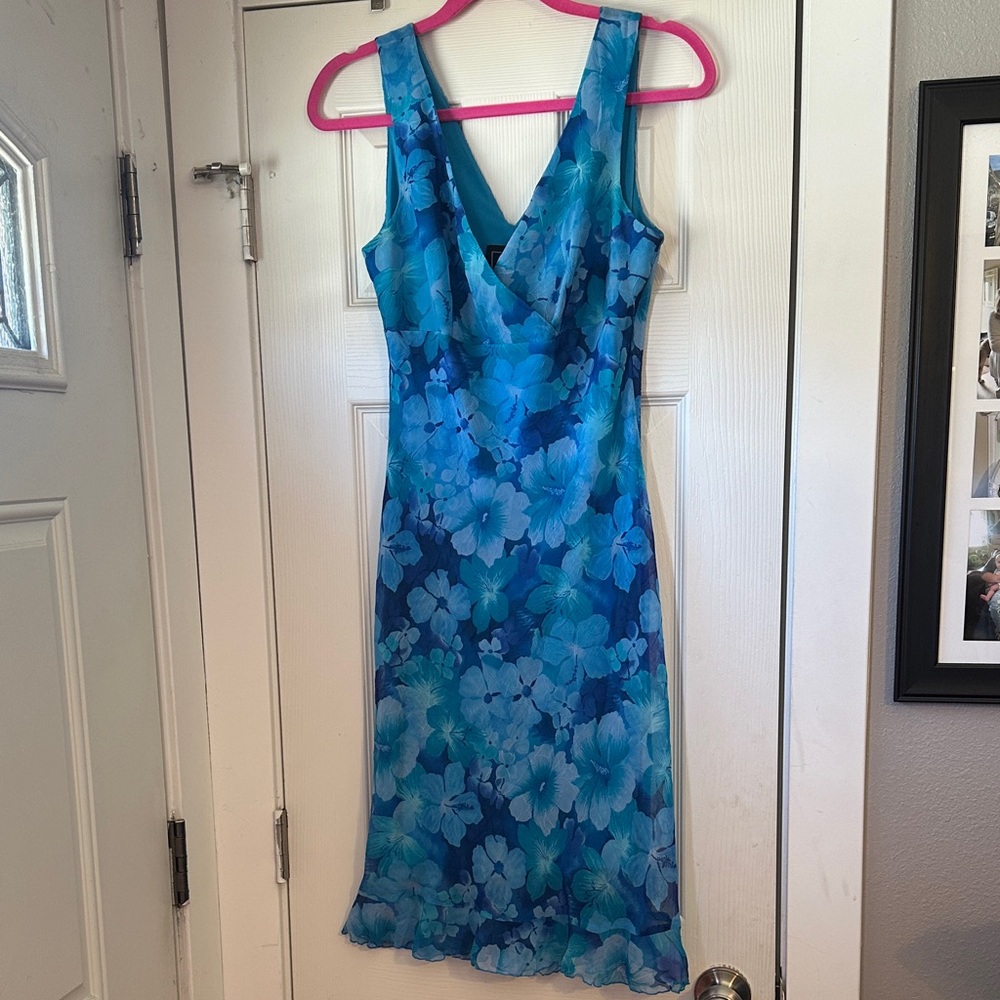 Vintage Blue Floral Hawaiian Sleeveless Dress
